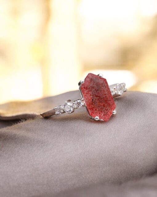 Natural Strawberry Quartz 925 Sterling Silver Ring - Image 3