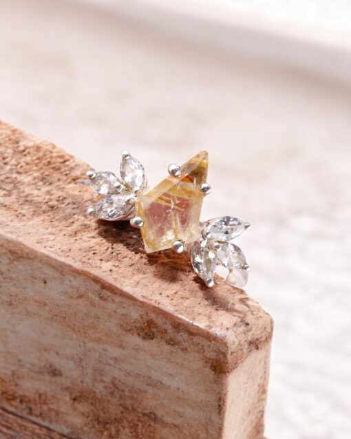 Natural Golden Rutile Quartz 925 Sterling Silver Ring