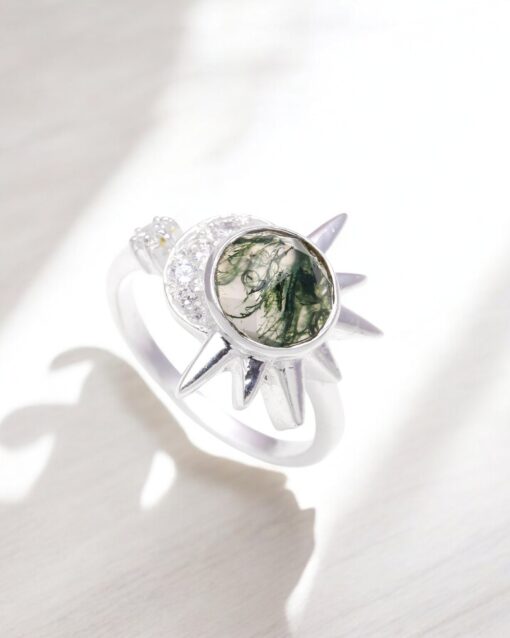 Natural Moss Agate 925 Sterling Silver Ring - Image 4