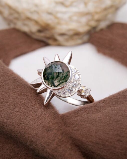 Natural Moss Agate 925 Sterling Silver Ring