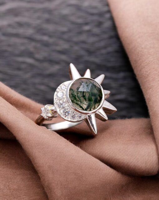 Natural Moss Agate 925 Sterling Silver Ring - Image 2