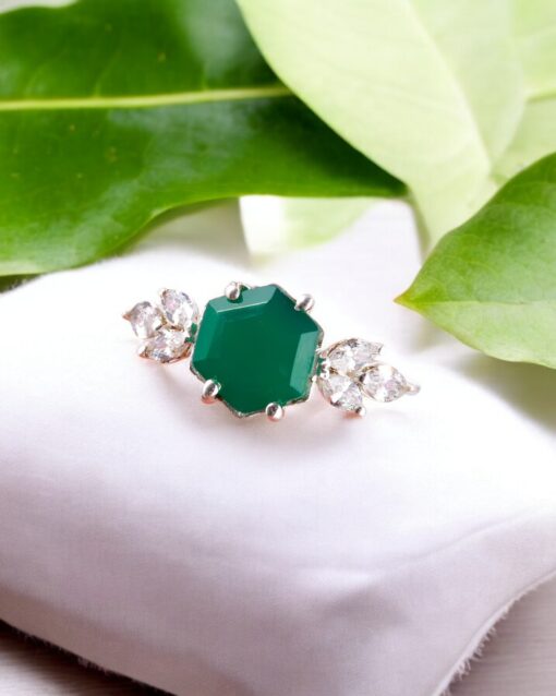 Natural Green Onyx 925 Sterling Silver Ring - Image 3