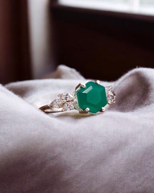 Natural Green Onyx 925 Sterling Silver Ring - Image 2