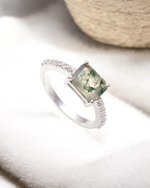 Natural Moss Agate 925 Sterling Silver Ring - Image 4