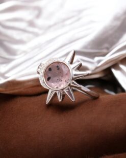 Natural Pink Dot Quartz 925 Sterling Silver Ring