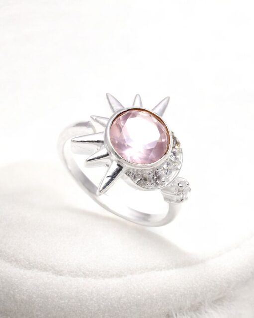 Natural Rose Quartz 925 Sterling Silver Ring - Image 3