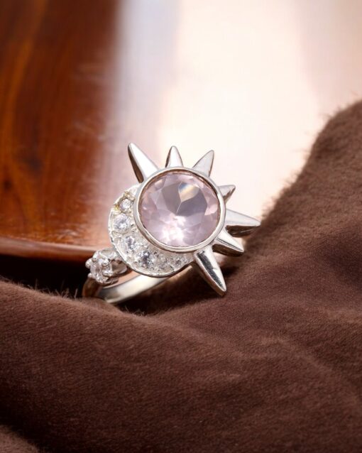 Natural Rose Quartz 925 Sterling Silver Ring