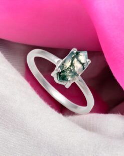 Natural Green Moss Agate 925 Sterling Silver Ring