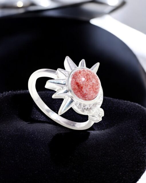 Natural Strawberry Quartz 925 Sterling Silver Ring - Image 3