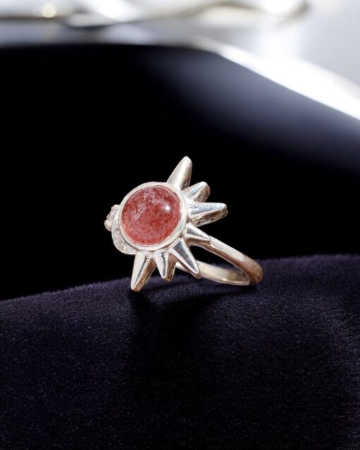 Natural Strawberry Quartz 925 Sterling Silver Ring - Image 2