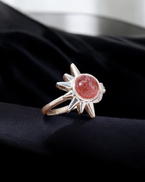 Natural Strawberry Quartz 925 Sterling Silver Ring