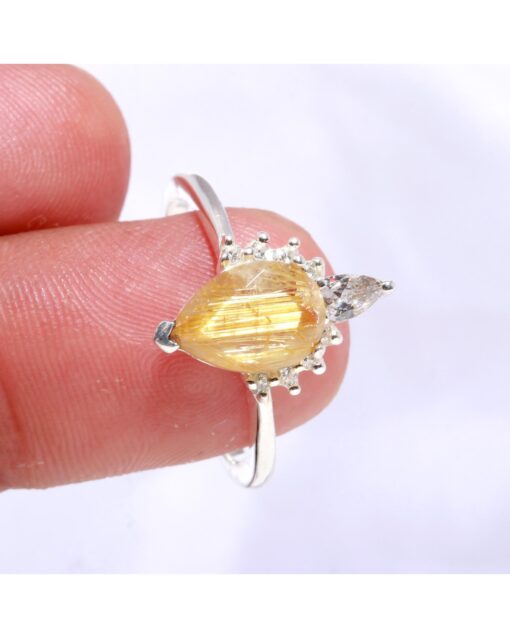 Natural Golden Rutile 925 Sterling Silver Ring - Image 2