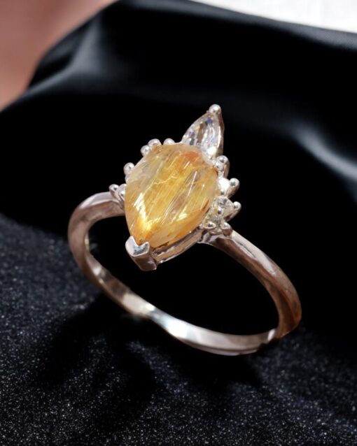 Natural Golden Rutile 925 Sterling Silver Ring