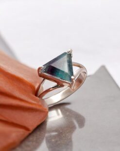 Natural Rainbow Fluorite 925 Sterling Silver Ring