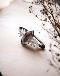 Natural Pink Dot Quartz Ring 925 Sterling Silver Jewelry
