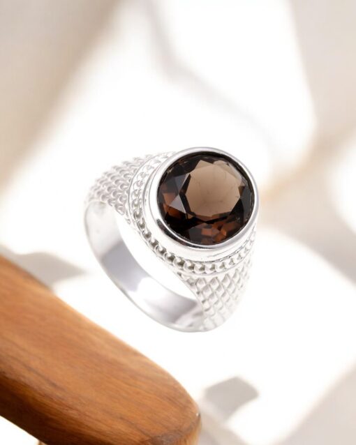 Natural Smokey Quartz 925 Sterling Silver Ring - Image 3