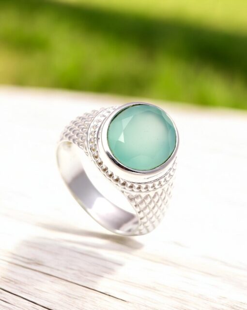 Natural Aqua Chalcedony 925 Sterling Silver Ring - Image 3