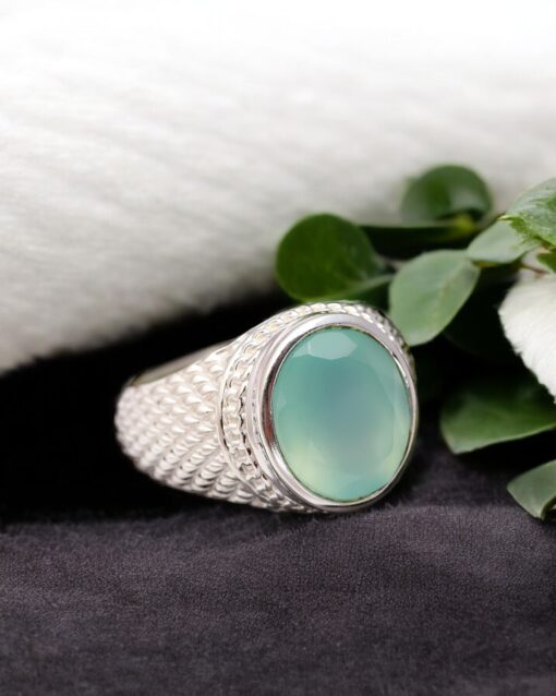 Natural Aqua Chalcedony 925 Sterling Silver Ring