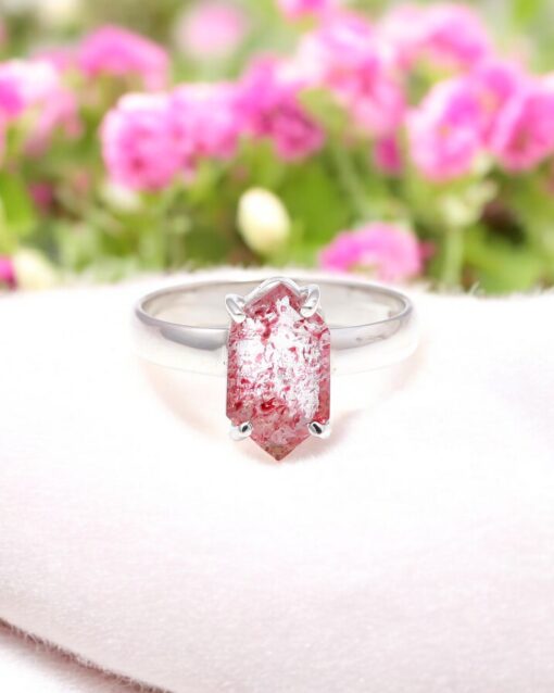 Natural Red Strawberry Quartz 925 Sterling Silver Ring - Image 3
