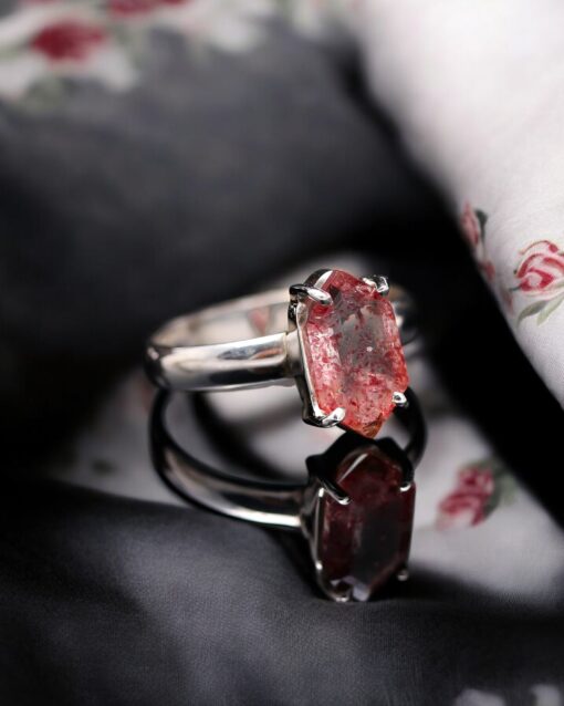 Natural Red Strawberry Quartz 925 Sterling Silver Ring - Image 2