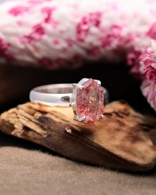Natural Red Strawberry Quartz 925 Sterling Silver Ring - Image 4