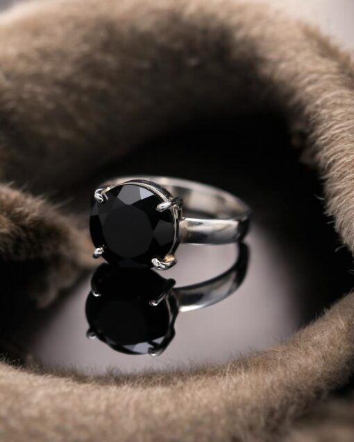 Natural Black Spinel 925 Sterling Silver Ring