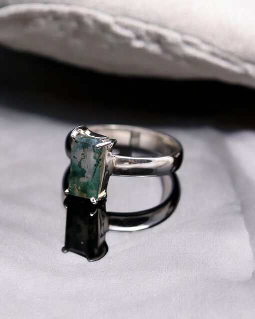 Natural Moss Agate 925 Sterling Silver Ring