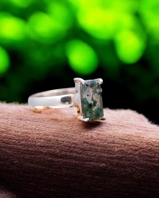 Natural Moss Agate 925 Sterling Silver Ring - Image 4