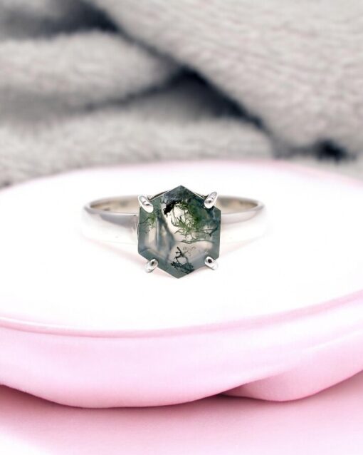 Natural Green Moss Agate 925 Sterling Silver - Image 2