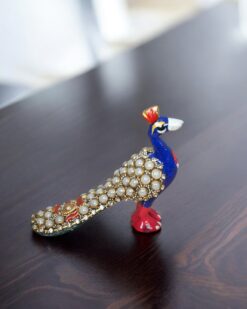 Traditional Meenakari Peacock in Blue with Kundan Accents