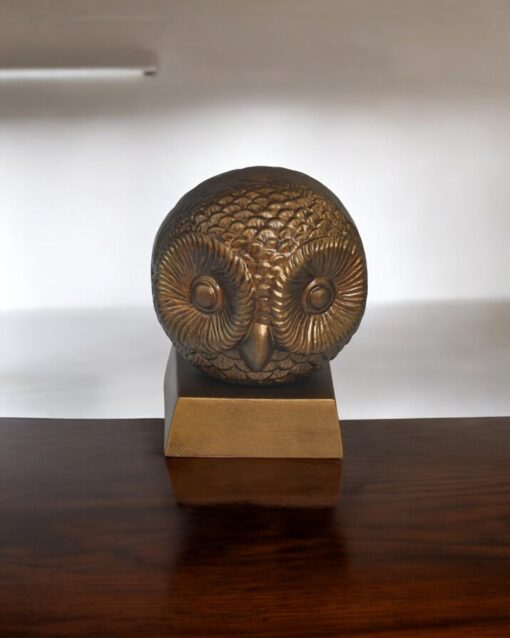 Stylish Iron Owl Statue with Golden Polish for Contemporary Spaces