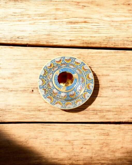 Handcrafted Brass Ashtray with Colorful Enamel Floral Inlay (Sky-Blue)
