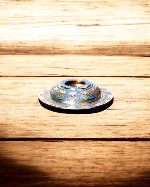 Handcrafted Brass Ashtray with Colorful Enamel Floral Inlay (Sky-Blue) - Image 4