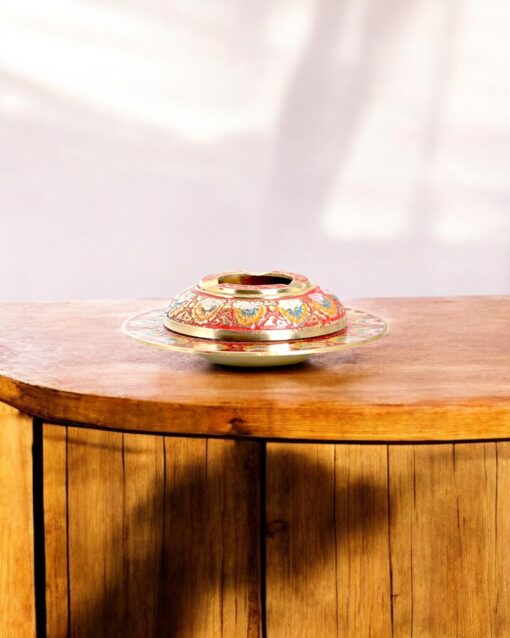 Handcrafted Brass Ashtray with Colorful Enamel Floral Inlay (Red) - Image 4