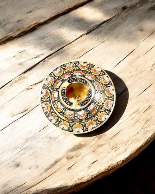 Handcrafted Brass Ashtray with Colorful Enamel Floral Inlay (Black) - Image 3
