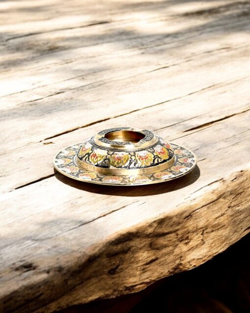 Handcrafted Brass Ashtray with Colorful Enamel Floral Inlay (Black) - Image 2