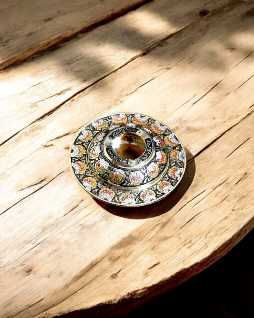 Handcrafted Brass Ashtray with Colorful Enamel Floral Inlay (Black) - Image 4