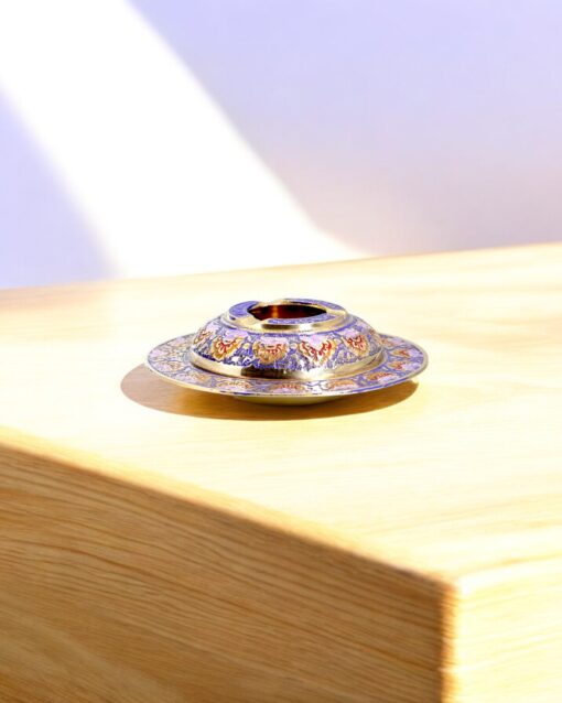 Handcrafted Brass Ashtray with Colorful Enamel Floral Inlay (Red) - Image 3