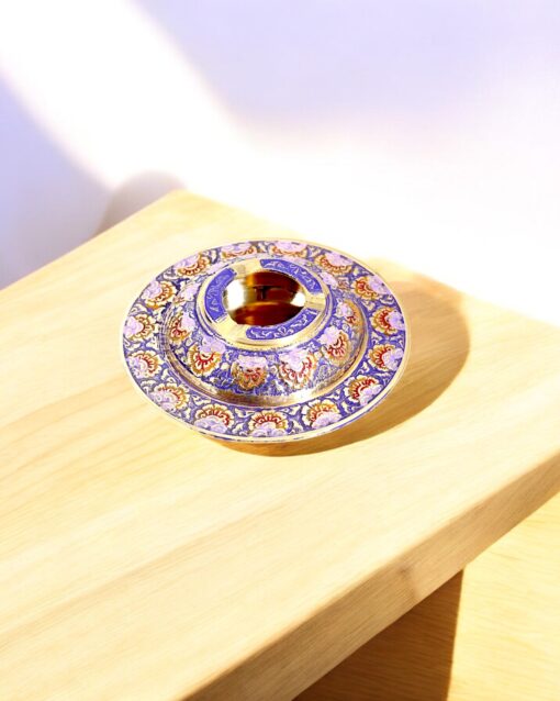 Handcrafted Brass Ashtray with Colorful Enamel Floral Inlay (Red)