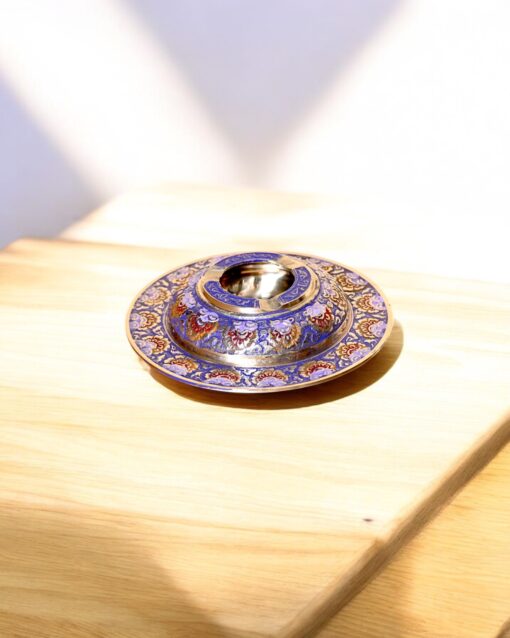 Handcrafted Brass Ashtray with Colorful Enamel Floral Inlay (Red) - Image 2