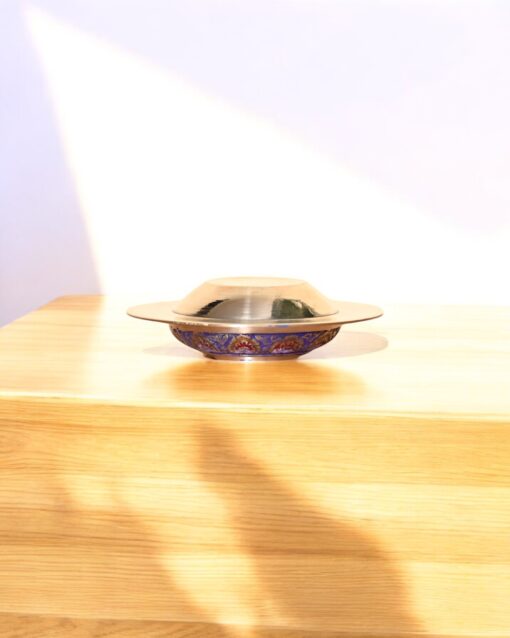 Handcrafted Brass Ashtray with Colorful Enamel Floral Inlay (Red) - Image 4