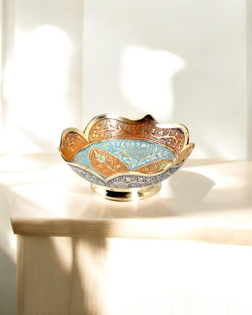 Handcrafted Floral Brass Ritual Bowl with Embossed Flower Design - Image 3