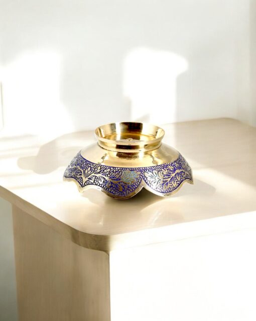 Handcrafted Floral Brass Ritual Bowl with Embossed Flower Design - Image 2