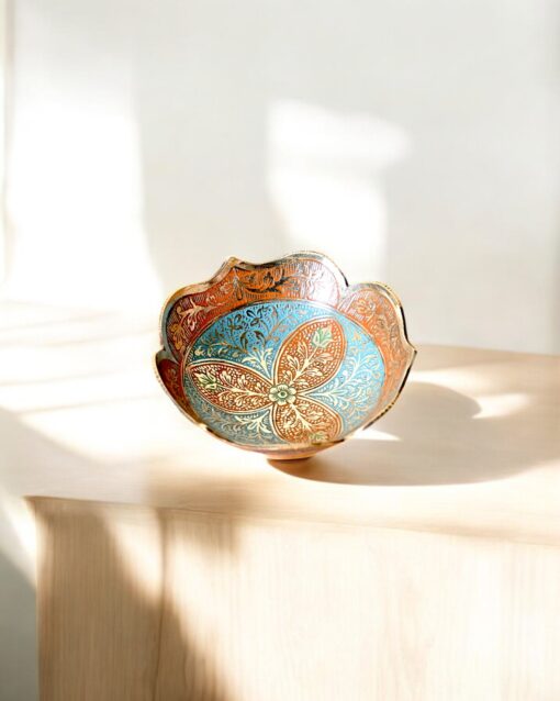 Handcrafted Floral Brass Ritual Bowl with Embossed Flower Design