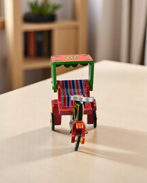 Indian Folk Art Wooden Tricycle Rickshaw for Decorative Display - Image 4