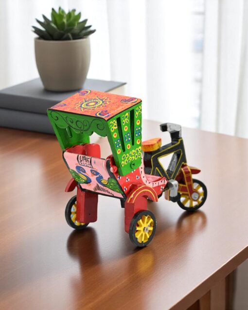 Indian Folk Art Wooden Tricycle Rickshaw for Decorative Display - Image 2